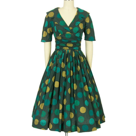 Grünes Vintage-Kleid mit großen Polka Dots