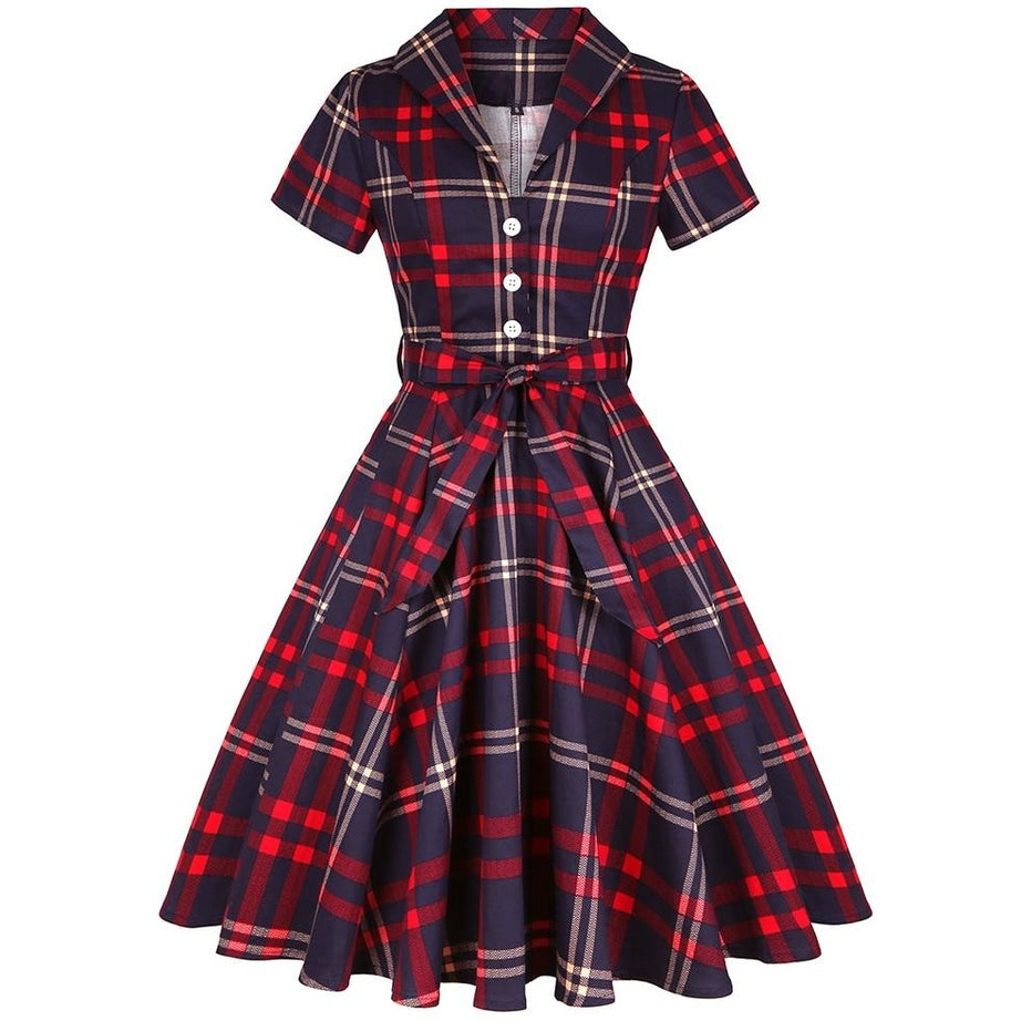 Elegant Vintage Plaid Dress