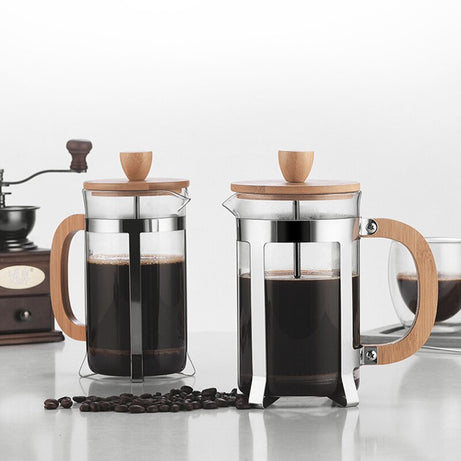 Manuelle French-Press-Kaffeemaschine aus Glas und Holz, 350 ml/800 ml