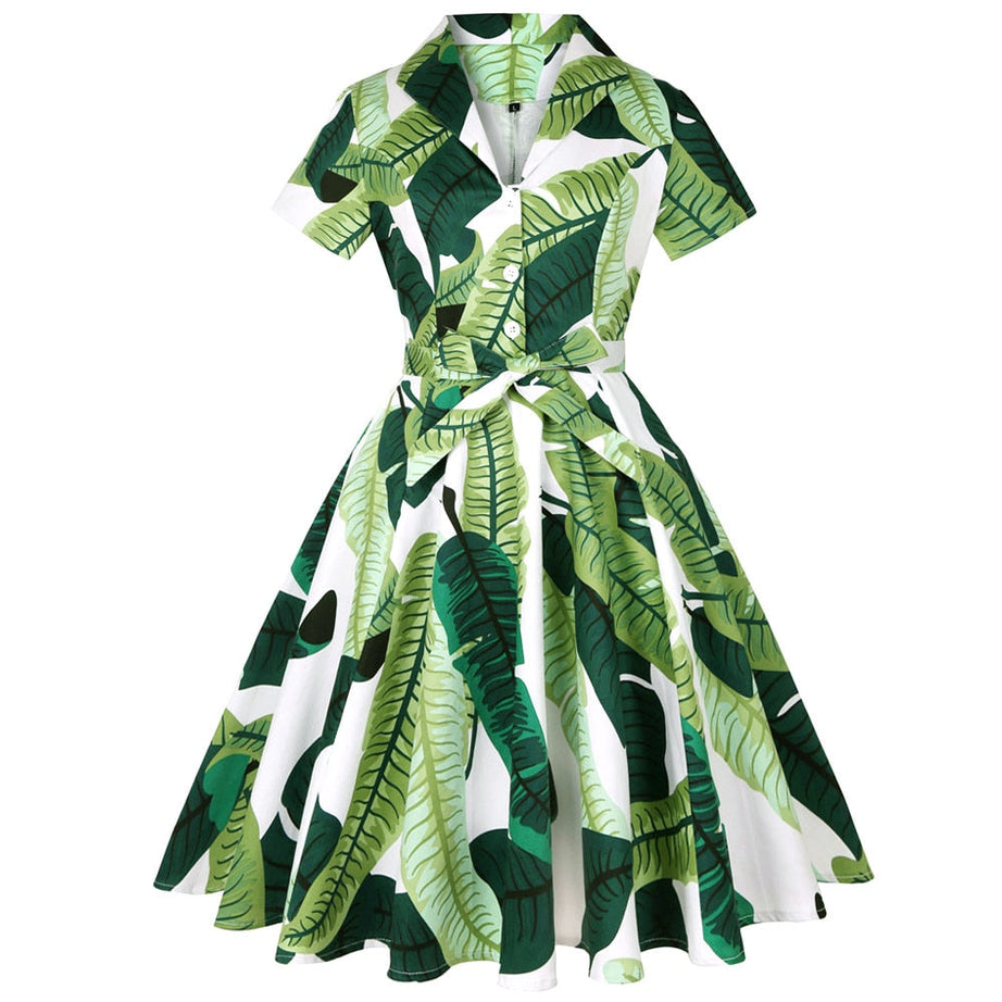 Robe vintage Feuilles Tropicales