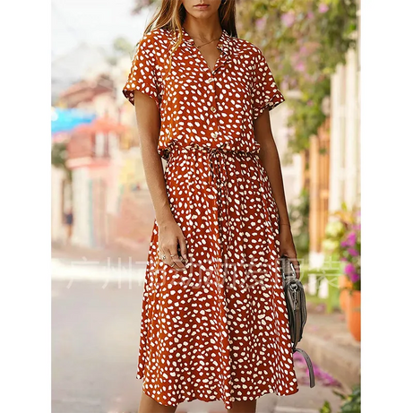 Summer bohemian polka dot dress for women