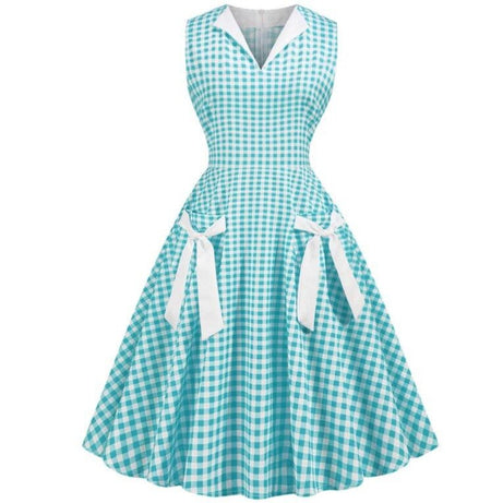 Robe vintage Bleue Ciel à Carreaux