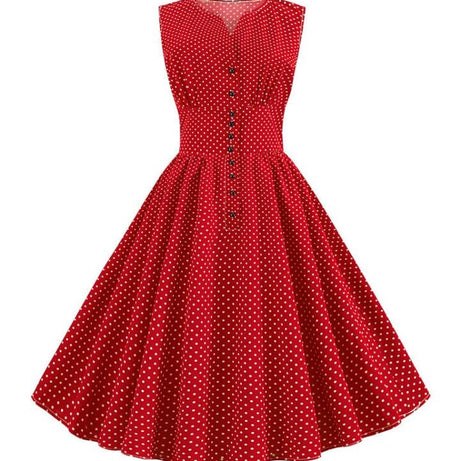 Robe vintage Rouge à Petits Pois Blancs