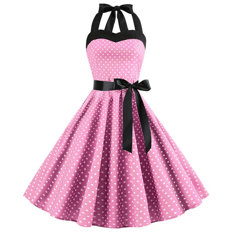 Robe vintage Crayon  Rose à Petits Pois Blancs