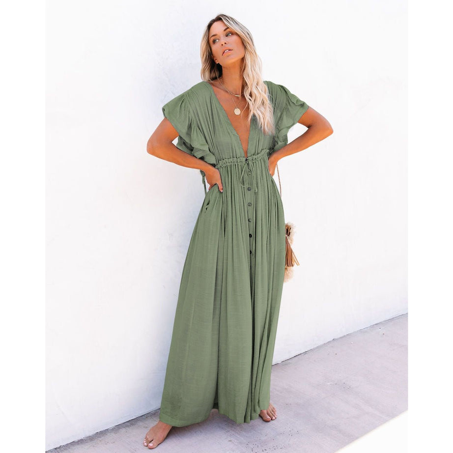 Green Bohemian Loose Long Dress