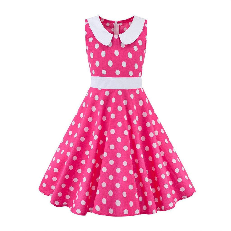 Vintage Pink Dress with White Polka Dots for Kids