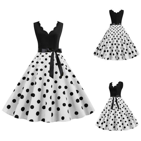 Robe vintage Blanche à Pois Noirs de Cérémonie Chic