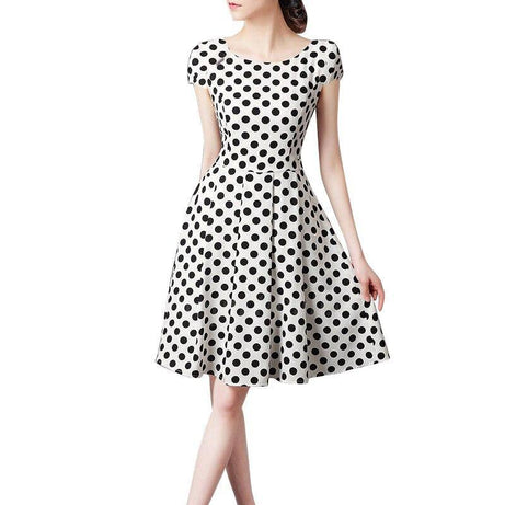 Weißes Vintage-Bleistiftkleid mit schwarzen Polka Dots