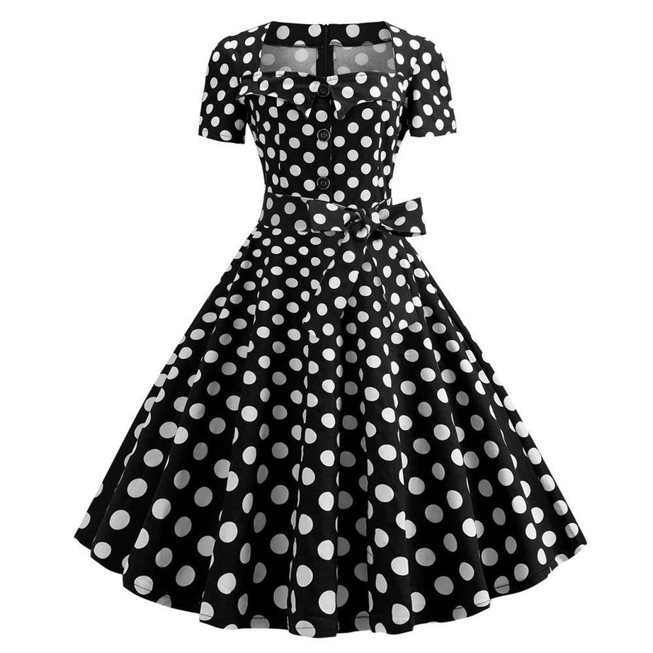 Vintage Black Bridesmaid Dress with White Polka Dots