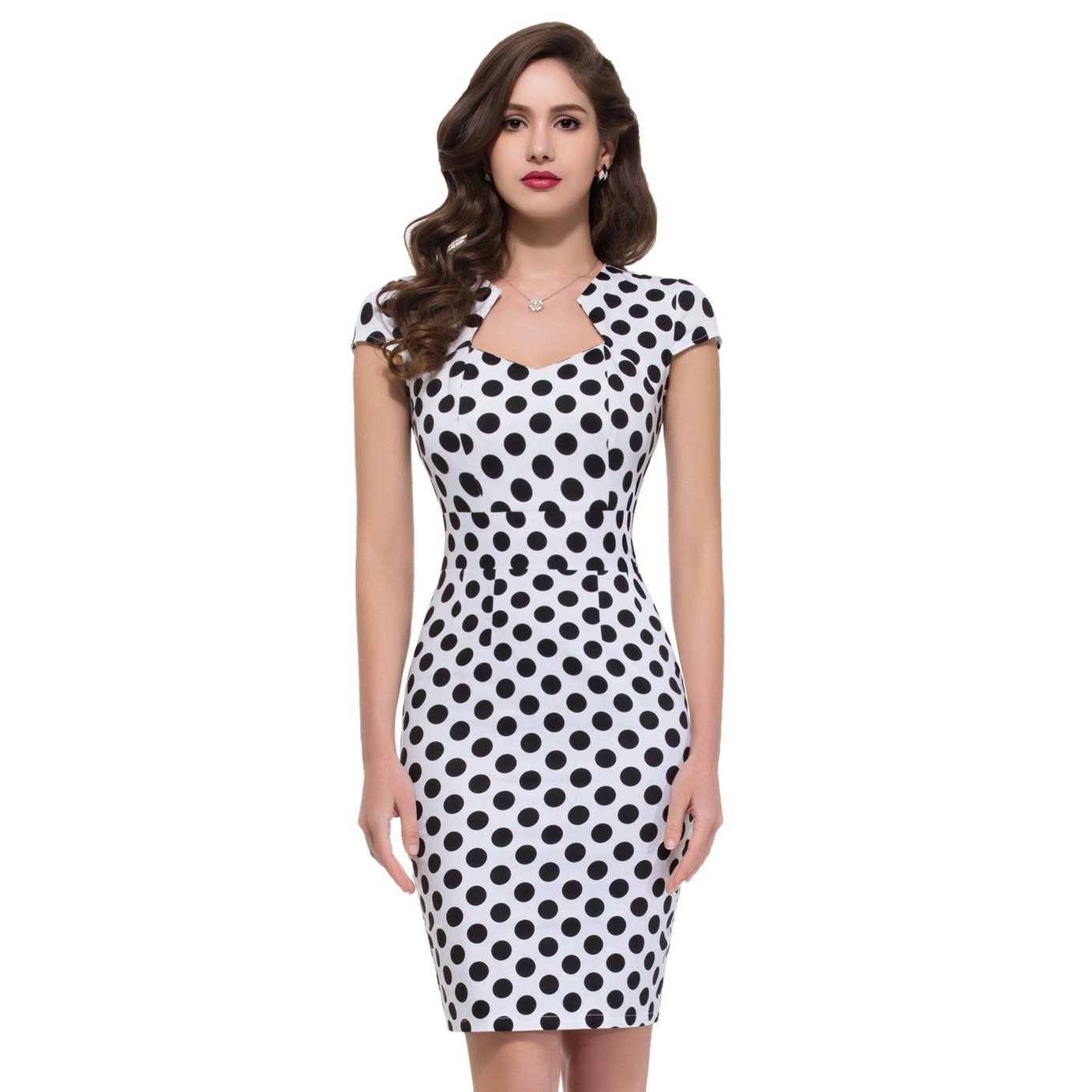 Vintage White Sheath Dress with Black Polka Dots