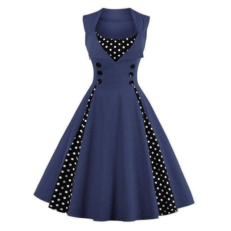 Vintage Navy Blue &amp; Polka Dot Dress