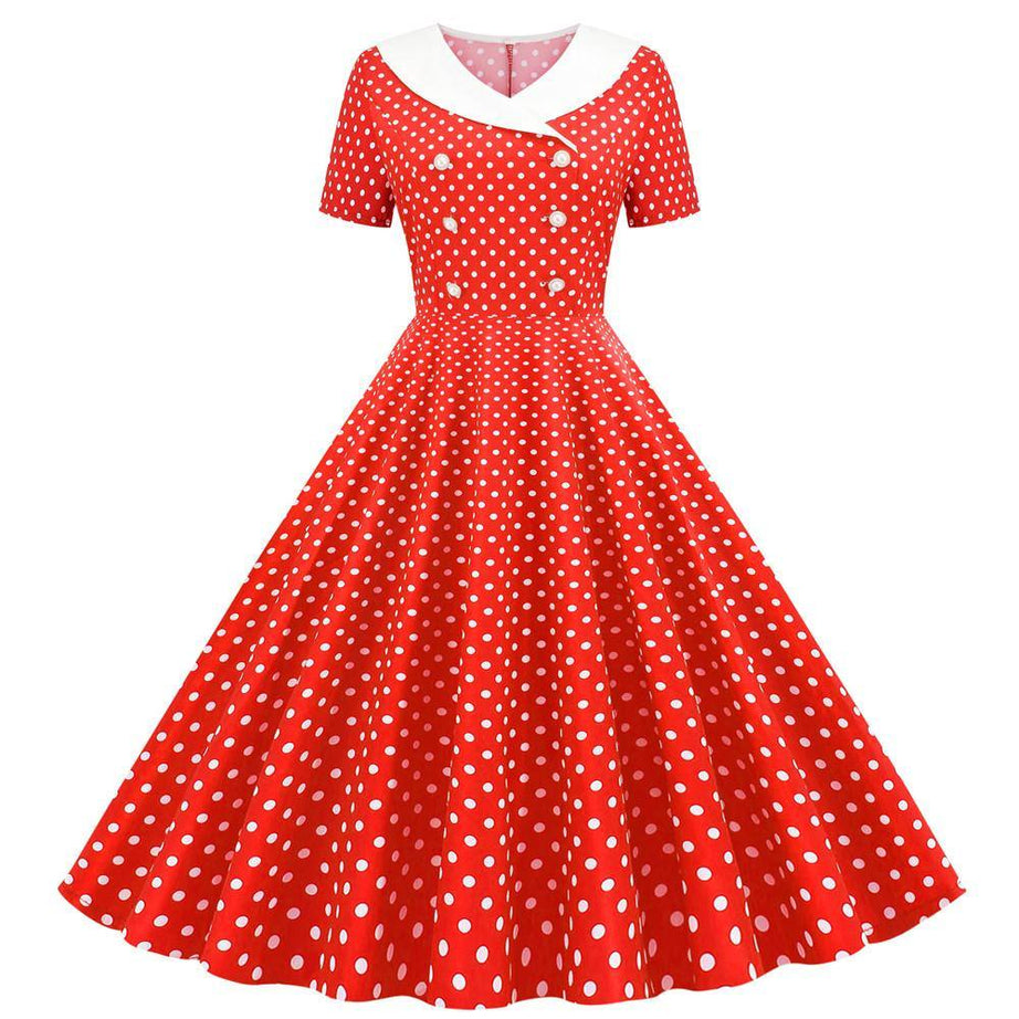 Robe vintage Rouge à Pois Blancs Chic