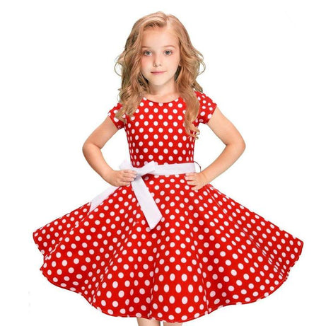 Vintage Red Dress with White Polka Dots for Girls