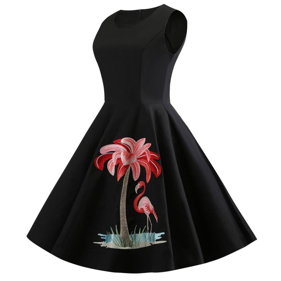 Robe vintage Noire à Flamant Rose