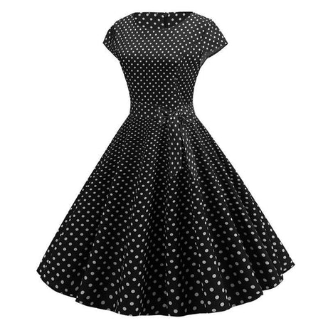 Schwarzes Vintage-Kleid mit kleinen weißen Polka Dots