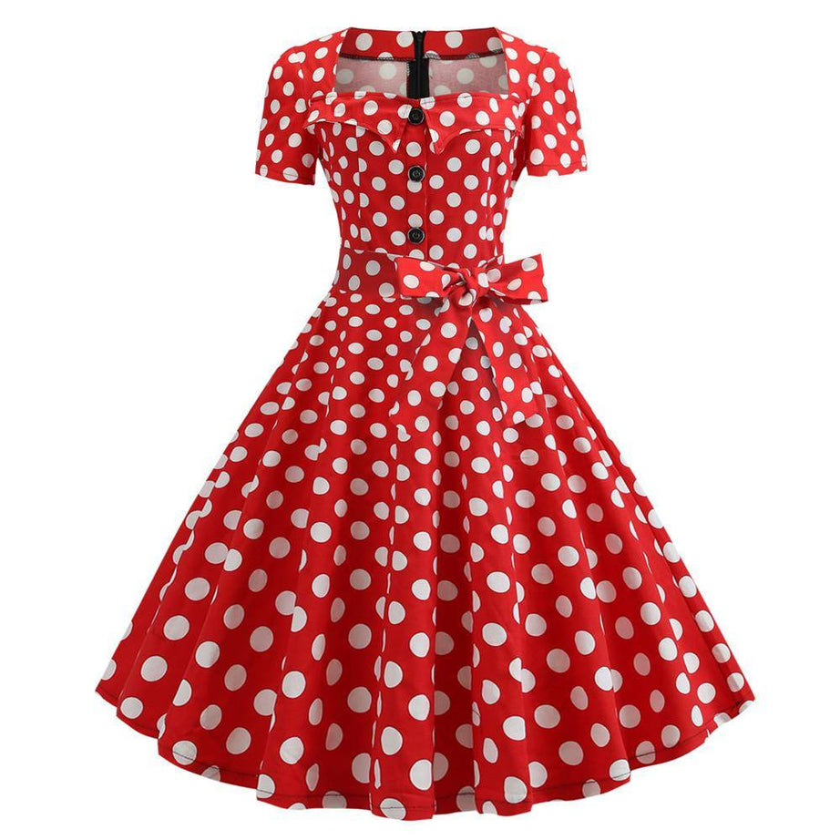 Robe vintage Rouge à Pois Blancs Rétro 50's Rockabilly