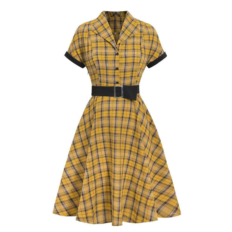 Vintage Yellow Plaid Dress 40's 50's 60's