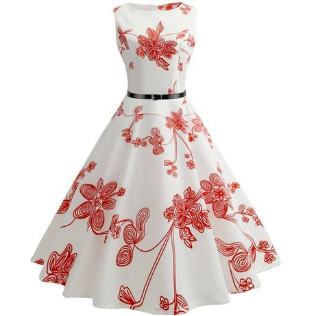 Vintage White Dress with Red Flowers 60's