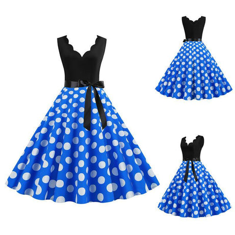 Vintage Blue Dress with White Polka Dots Retro Chic 50's