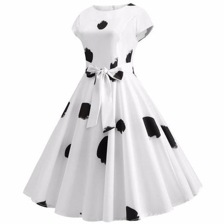 Robe vintage Blanche à Pois Noirs Épars