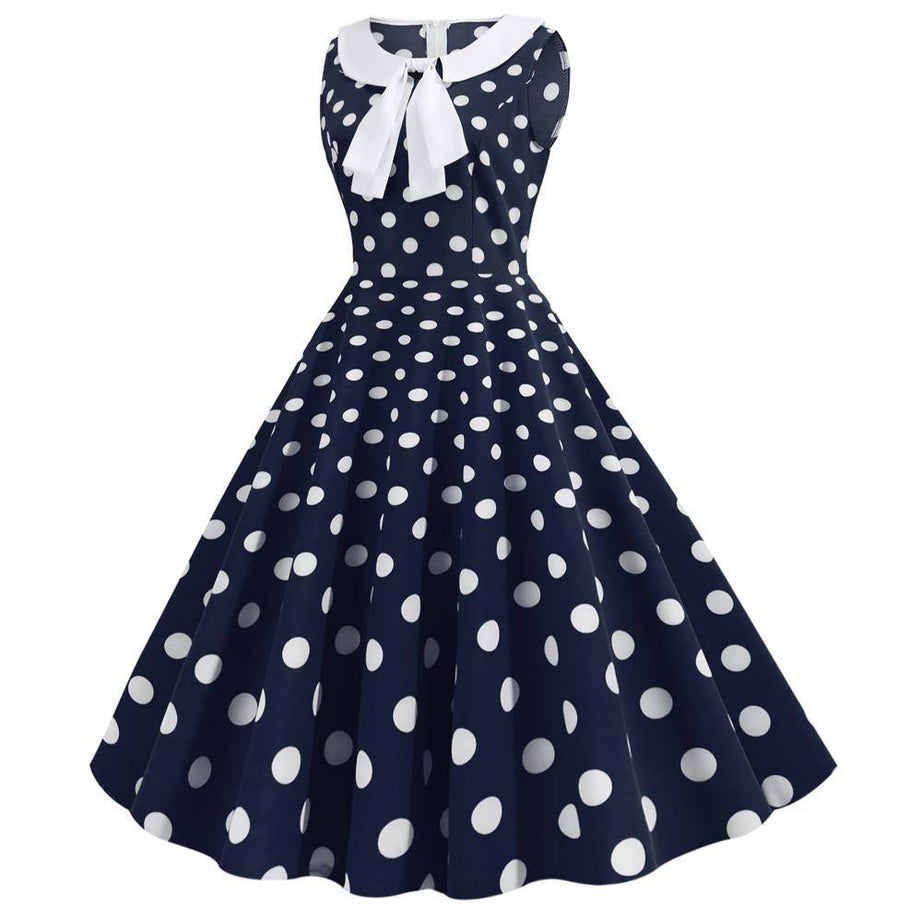 Vintage Navy Blue Dress with White Polka Dots Sailor Style 50's