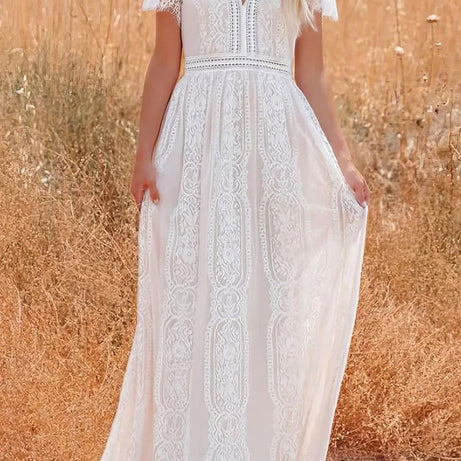 Robe Longue Bohème Blanche en Dentelle - Alba