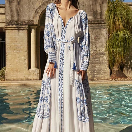 Robe Longue Bohème Bleue et Blanche - Célian