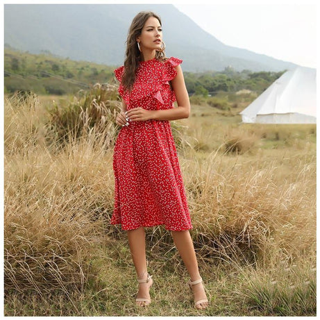 Rotes langes Kleid im Bohemian-Chic-Stil