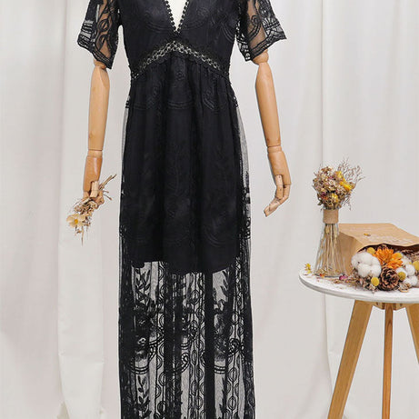 Black Bohemian Lace Long Dress - Seraphina