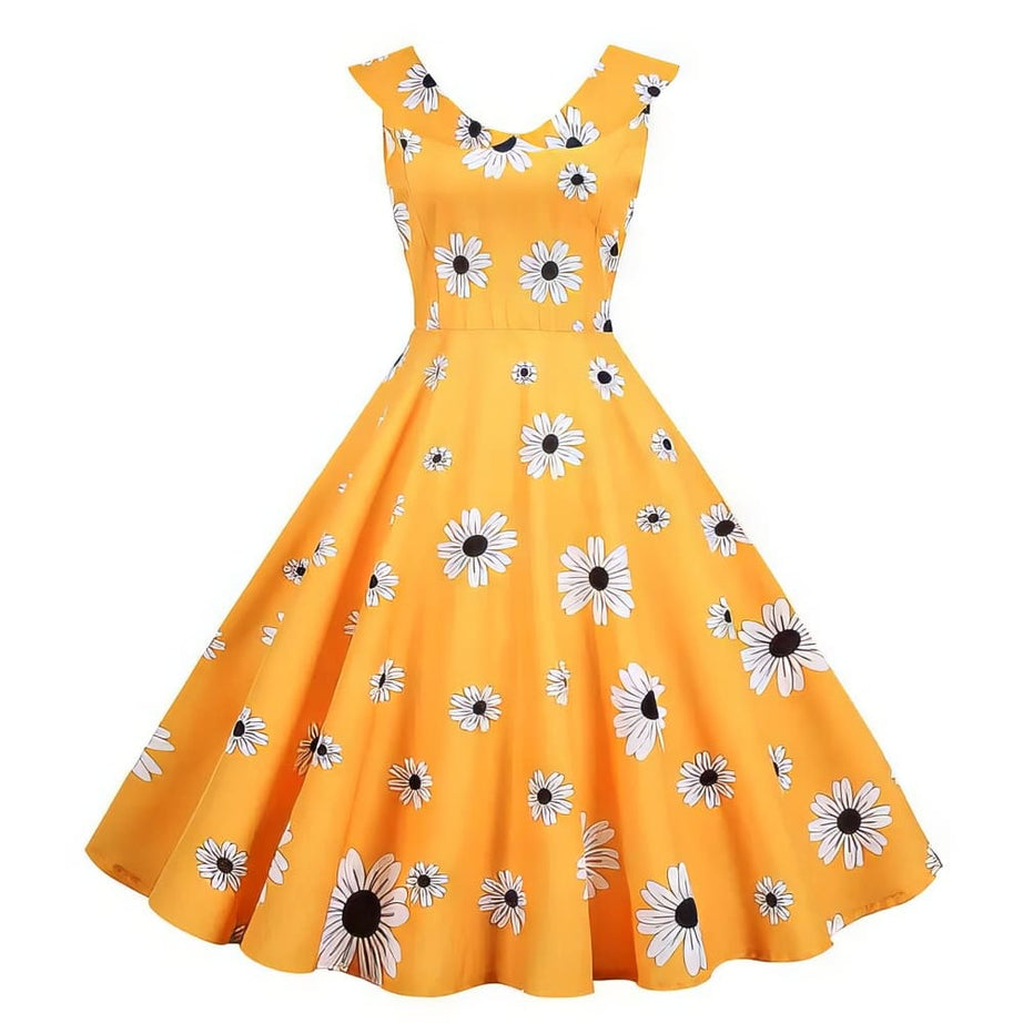 Robe vintage Jaune Moutarde à Fleurs