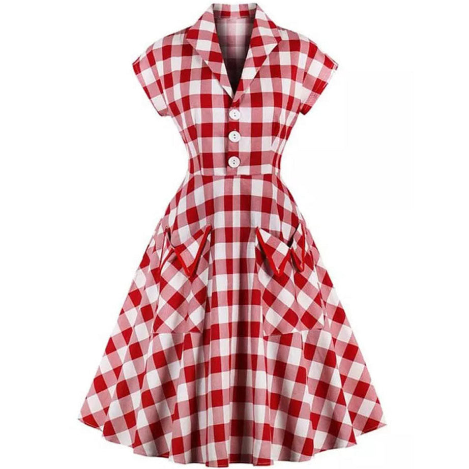 Robe vintage à Carreaux Rouge et Blanche