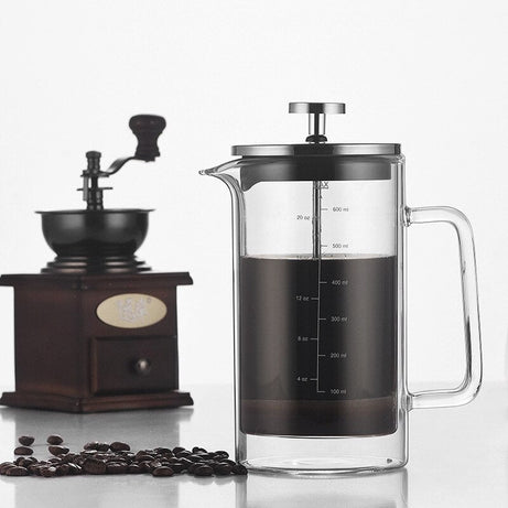 Handgebrühte French-Press-Kaffeemaschine aus Glas, 300 ml/600 ml