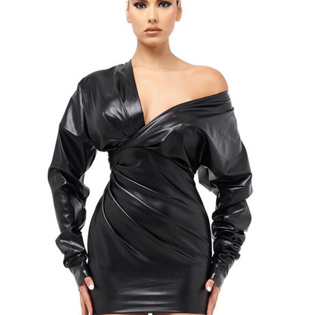 Odianna – Damen-Partykleid aus PU-Leder mit langen Ärmeln