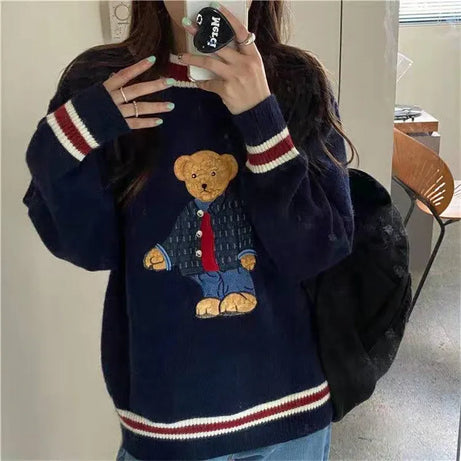 Japanese style cartoon bear sweater for women