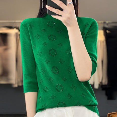 Women's Half-Sleeve Half-High Neck Sweater