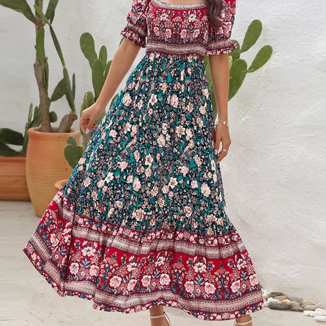 Ello Damen-Kleid im Bohemian-Stil mit Blumendruck und Plissee