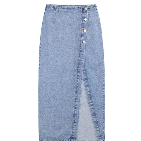 Women's Retro Casual Long Denim Skirt with Button