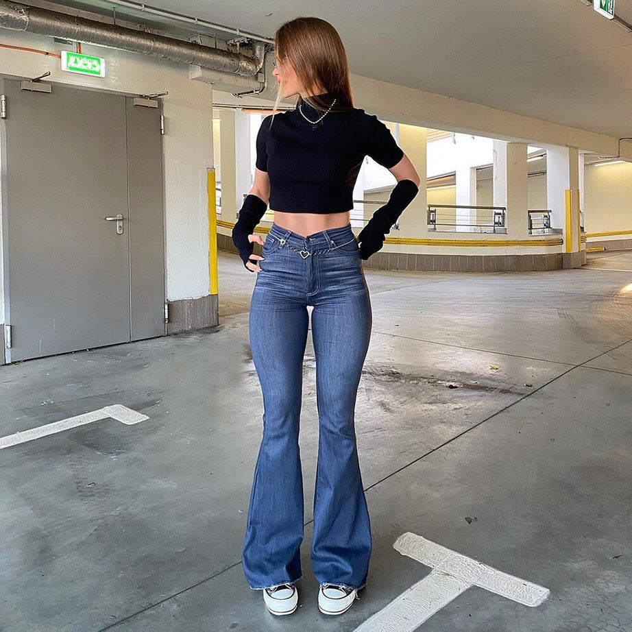 Blaue Jeans mit hoher Taille für Damen von Jeem