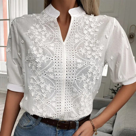 Giko women's hollow crochet blouse