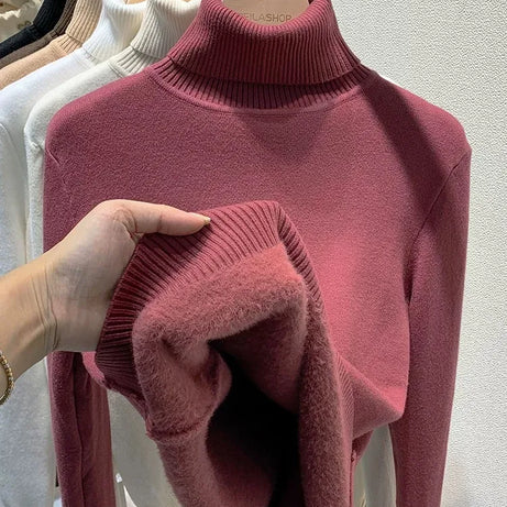 Damen-Rollkragenpullover mit Samtfutter