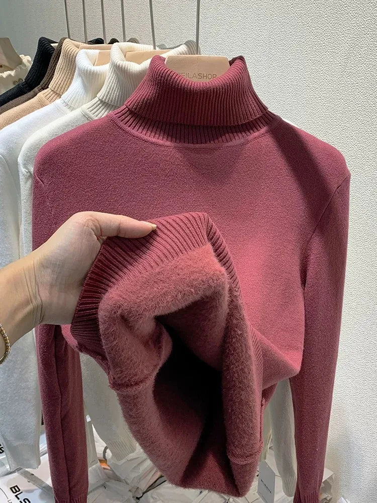 Women's Velvet Lined Turtleneck Sweater