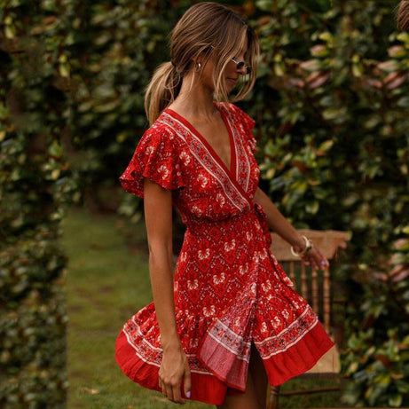 Robe Bohème Rouge Cache Coeur