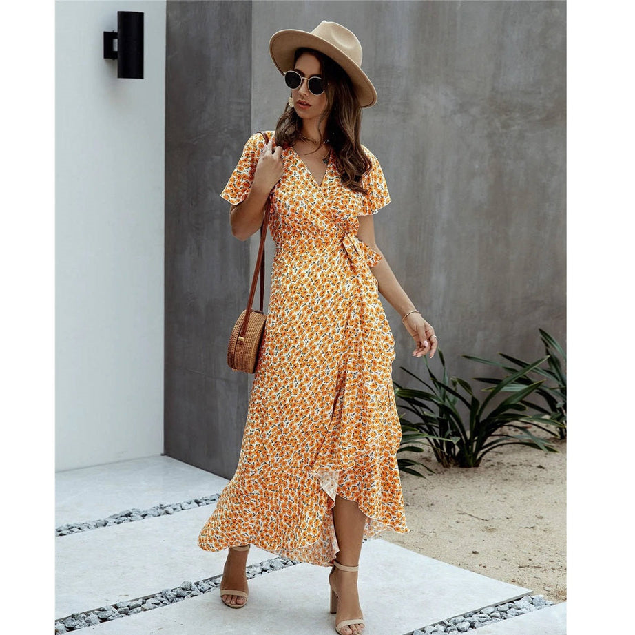 Bohemian Floral Slit Long Dress