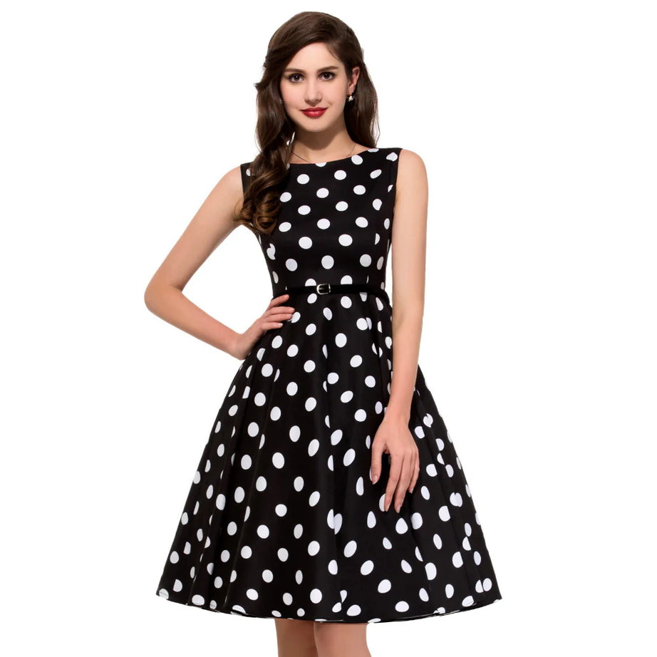 Robe vintage Noire à Pois Blancs